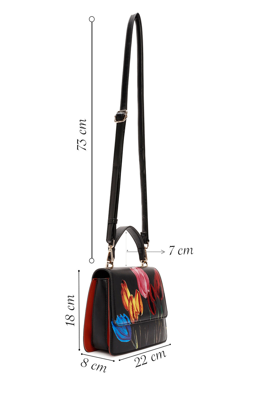 Women's Black Long Strap Printed Shoulder Bag