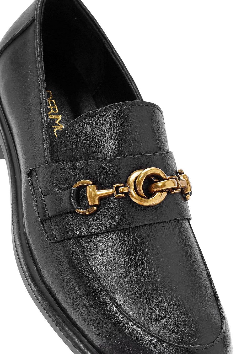 Kadın Siyah Toka Detaylı Deri Maskülen Loafer