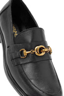 Women's Black Buckle Detailed Leather Masculine Loafer | Derimod