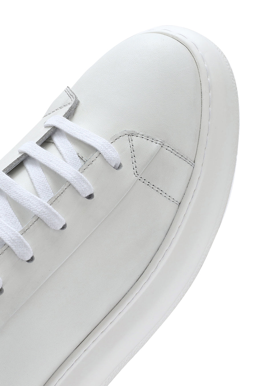 Erkek Beyaz Bağcıklı Kalın Tabanlı Deri Sneaker
