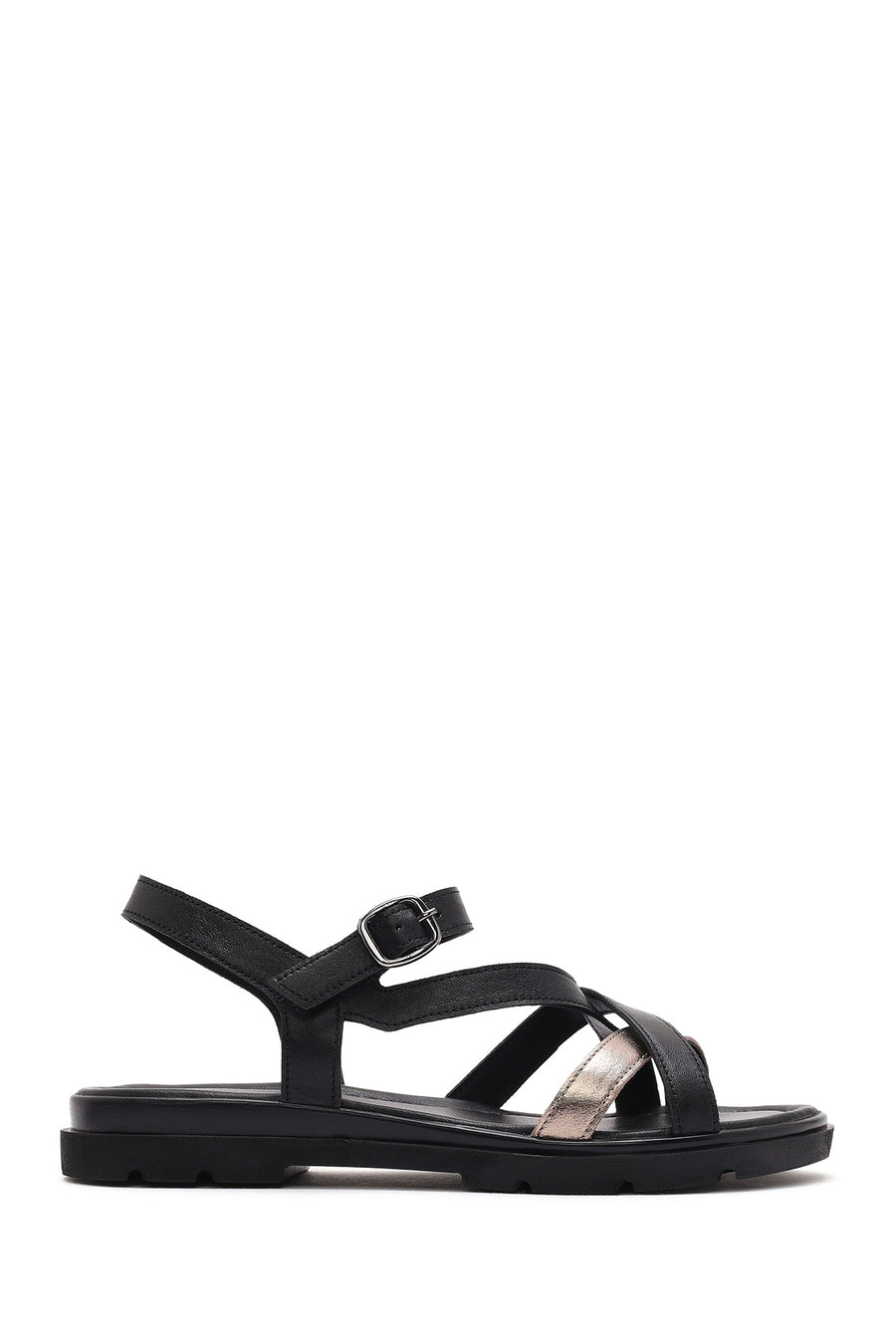 Women's Black Leather Ankle Buckle Sandals 25SFD341614 | Derimod