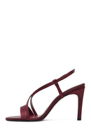 Women's Burgundy Ankle Buckle High Heeled Satin Sandals | Derimod