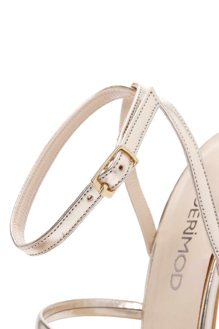 Women's Gold Ankle Strap Heeled Metallic Sandals