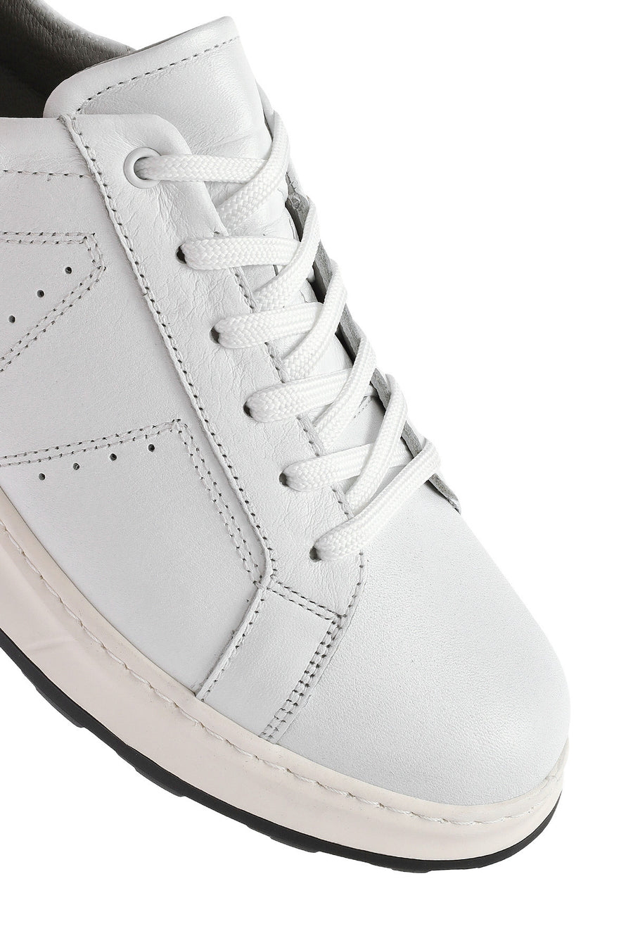 Men's White Lace-up Thick-Sole Leather Sneaker