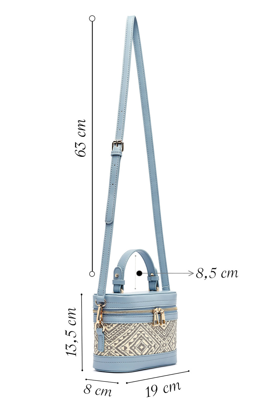 Women's Blue Long Strap Patterned Mini Box Crossbody Bag