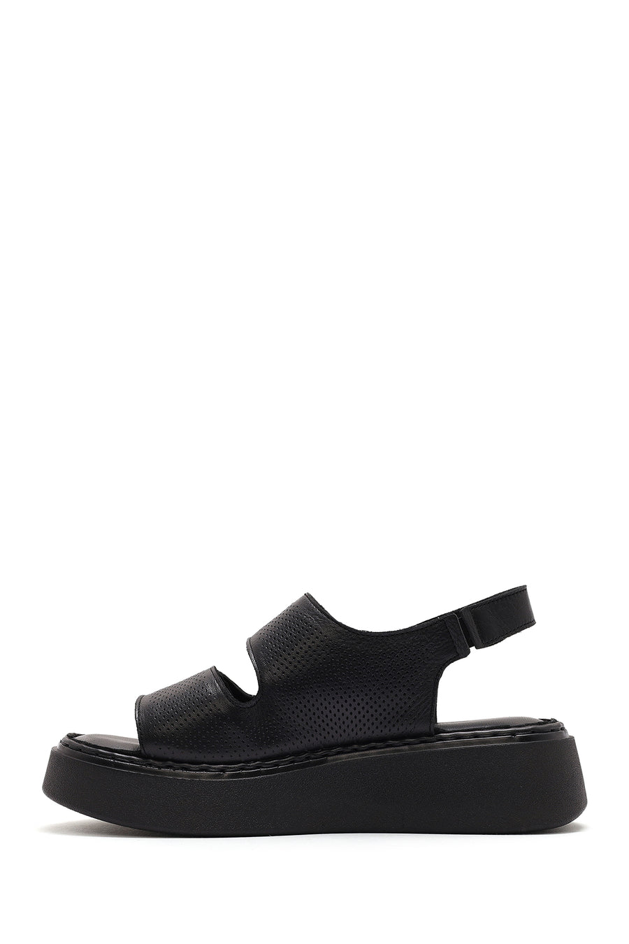 Women's Black Strappy Thick Soled Leather Comfort Sandals