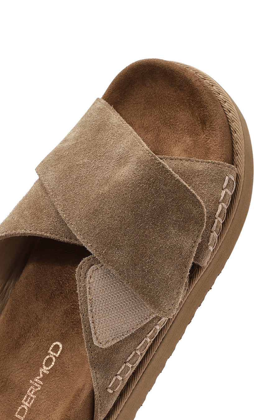 Women's Brown Strappy Thick Soled Suede Leather Slippers