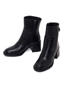 Woman Black Zip Closure Thick-Heeled Leather Boots | Derimod