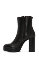 Women's Black Zippered Thick High Heel Leather Boots | Derimod