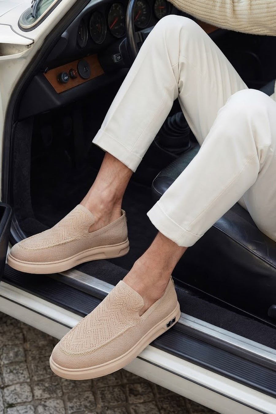 Male Beige Patterned Fabric Loafer