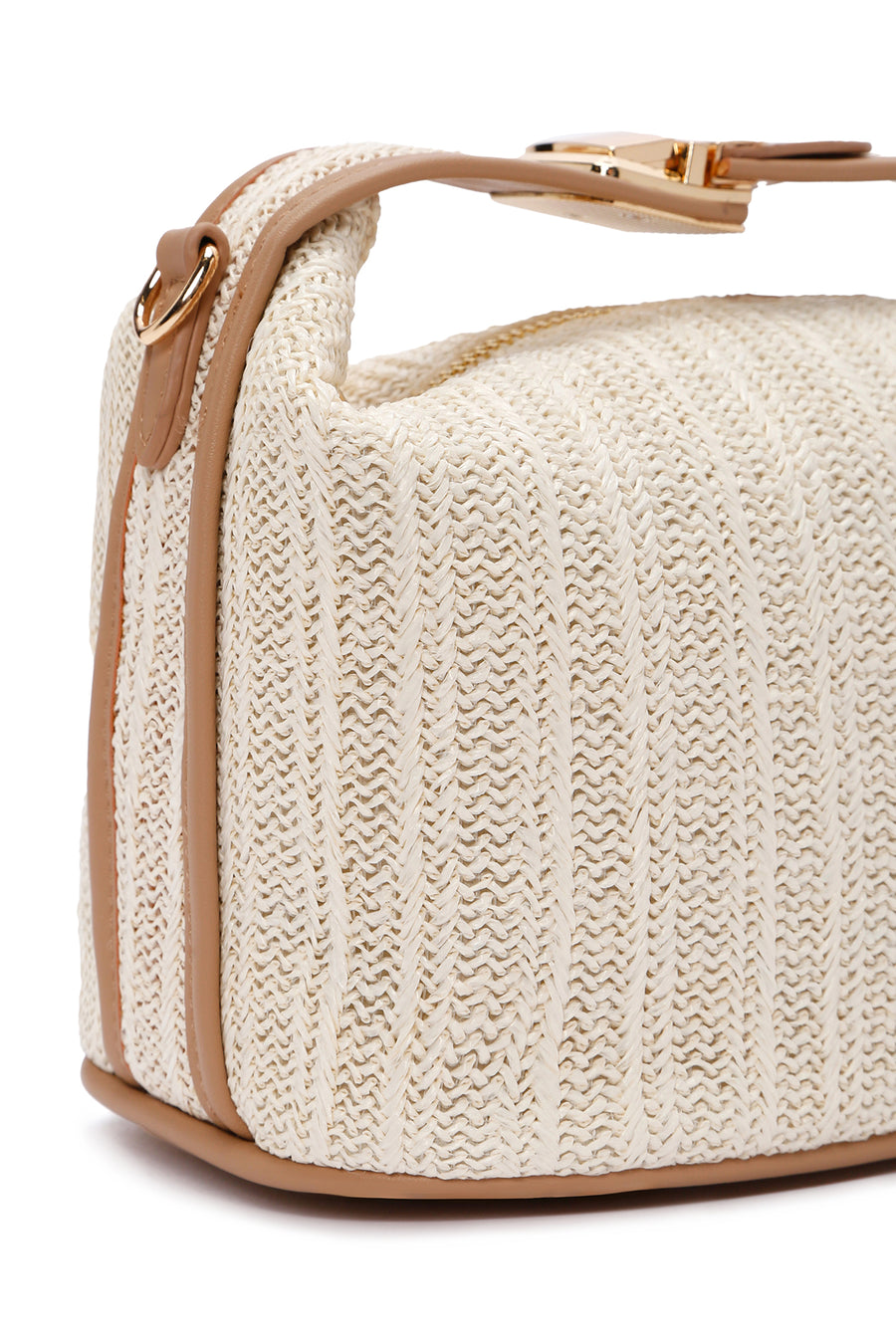 Women's Cream Long Strap Straw Handle Bag