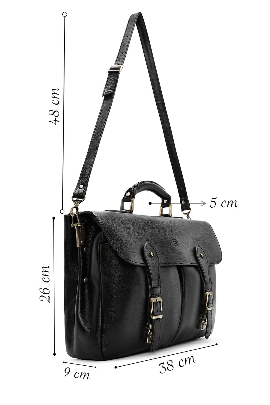 Men's Black Long Strap Leather Briefcase