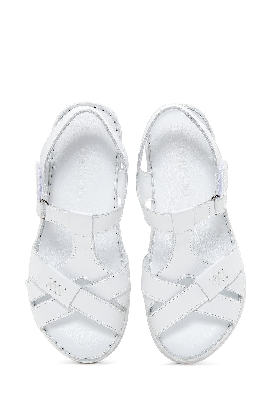 Kadın Beyaz Bantlı Deri Comfort Sandalet
