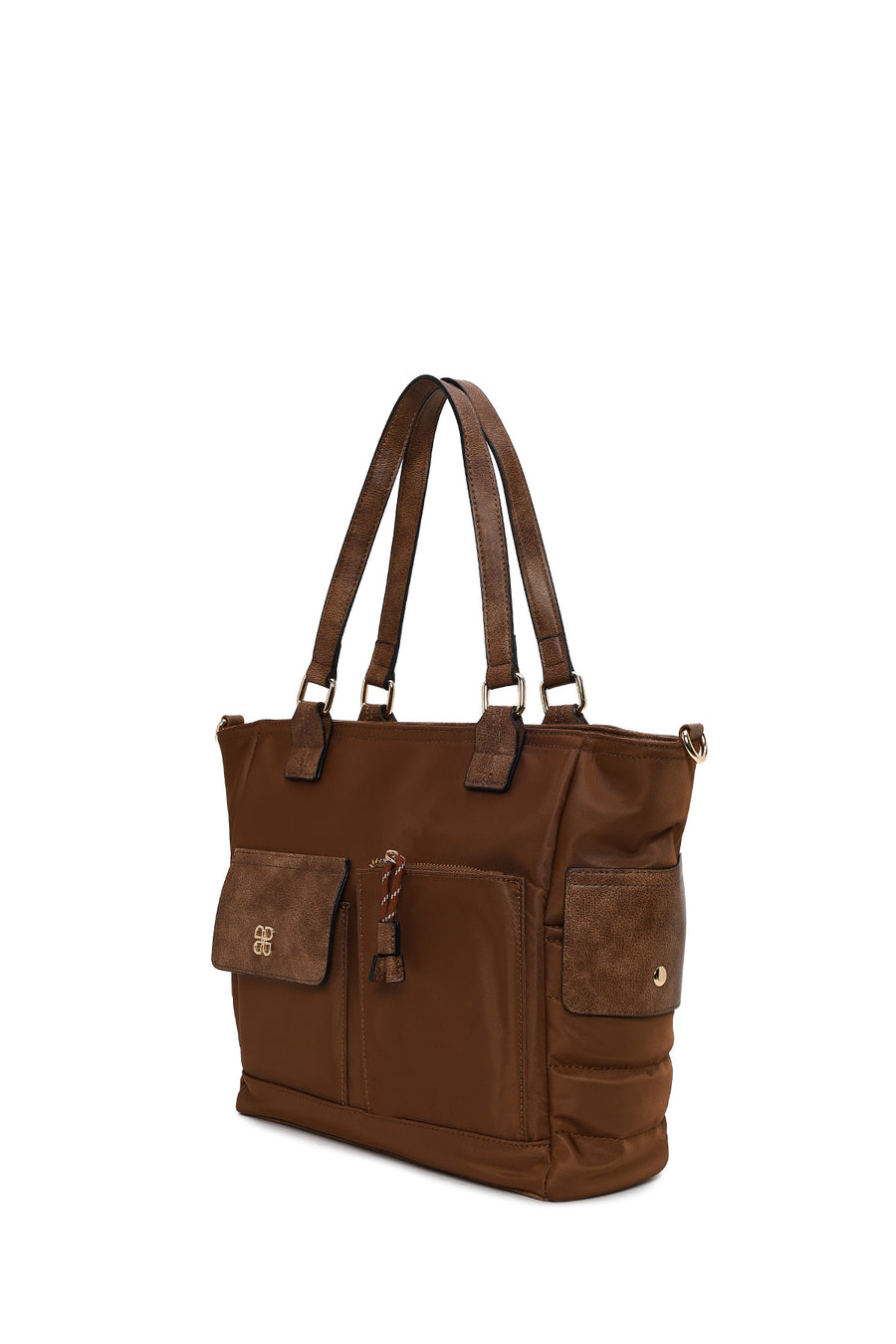 Woman Brown Long-Strap Fabric Shoulder Bag
