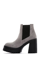 Women's Gray Suede Leather High Heeled Platform Boots | Derimod