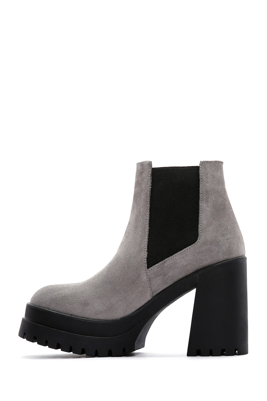 Women's Gray Suede Leather High Heeled Platform Boots
