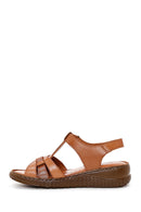 Women's Tan Ankle Strap Thick Soled Leather Comfort Sandals | Derimod