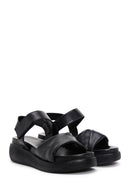 Women's Black Ankle Strap Thick-Sole Leather Sandals | Derimod