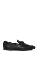 Women's Black Leather Masculine Loafer | Derimod