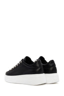 Women's Black Stone Laced Thick Soled Leather Sneakers | Derimod