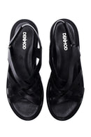Kadın Siyah Deri Comfort Sandalet | Derimod