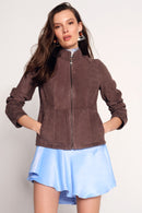 Lucy Woman Gray Double-Sided Leather Suede Jacket | Derimod