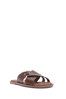 Women's Brown Leather Slippers | Derimod