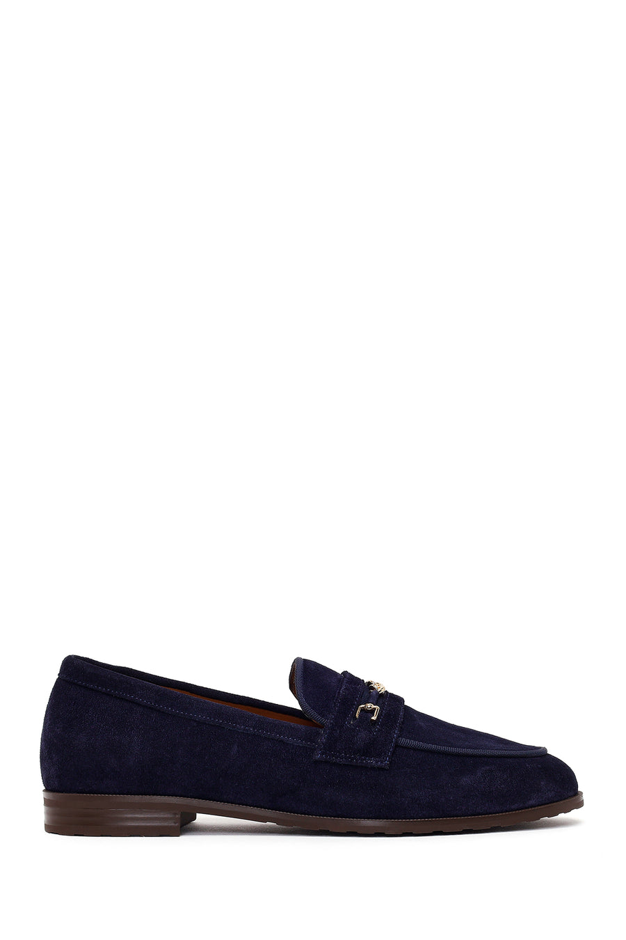 Woman Navy Buckled Suede Masculine Loafer 26PFD230110 | Derimod