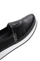 Women's Black Thick Soled Leather Comfort Loafer | Derimod