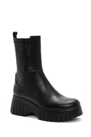 Women's Black Thick Soled Zippered Leather Boots | Derimod