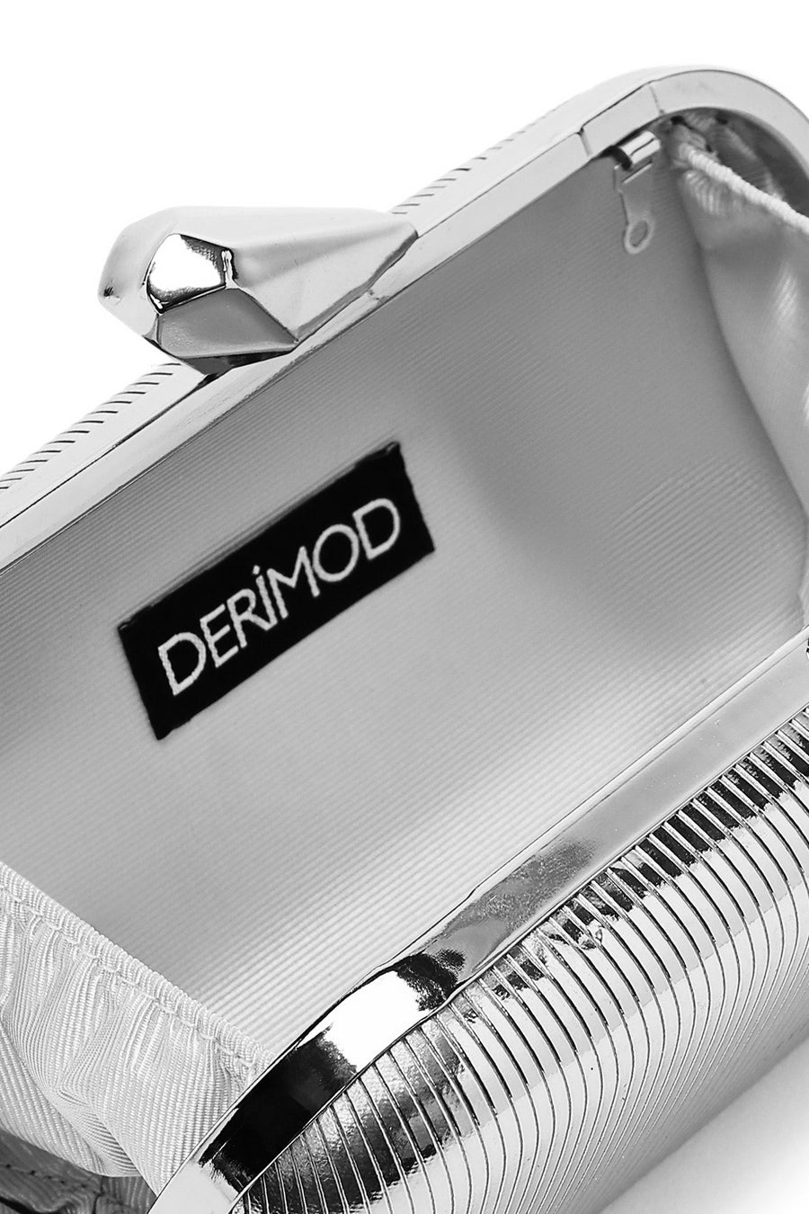 Woman Silver Long-Strap Metallic Mini Clutch Evening Bag