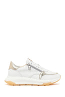 Woman White Lace-Up Zip Closure Thick-Soled Leather Sneaker | Derimod