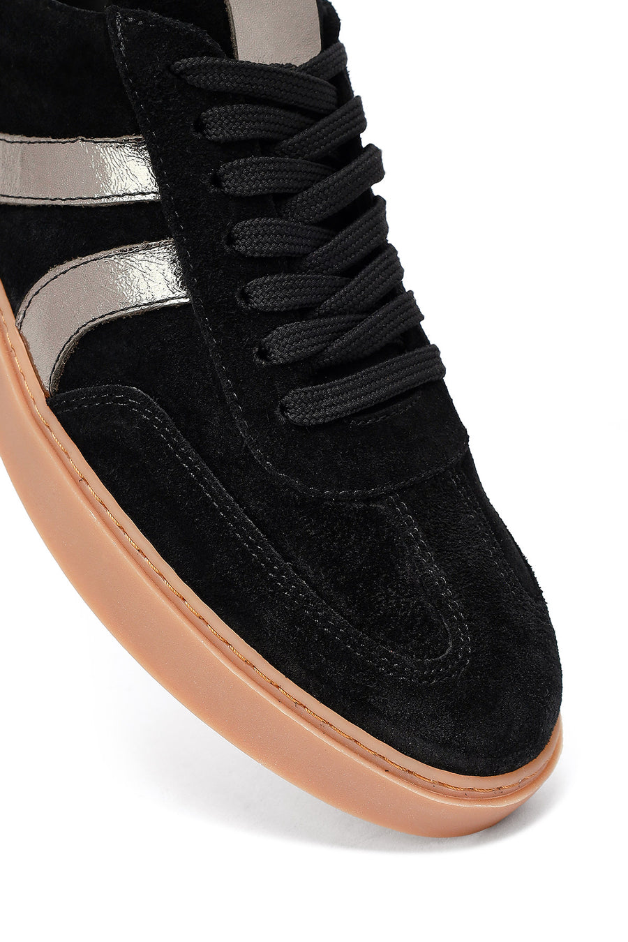 Woman Black Lace-Up Suede Leather Sneakers