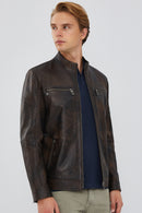 Kimmich Men's Brown Vintage Leather Jacket | Derimod