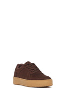 Woman Brown Lace-Up Chunky-Soled Suede Sneakers | Derimod