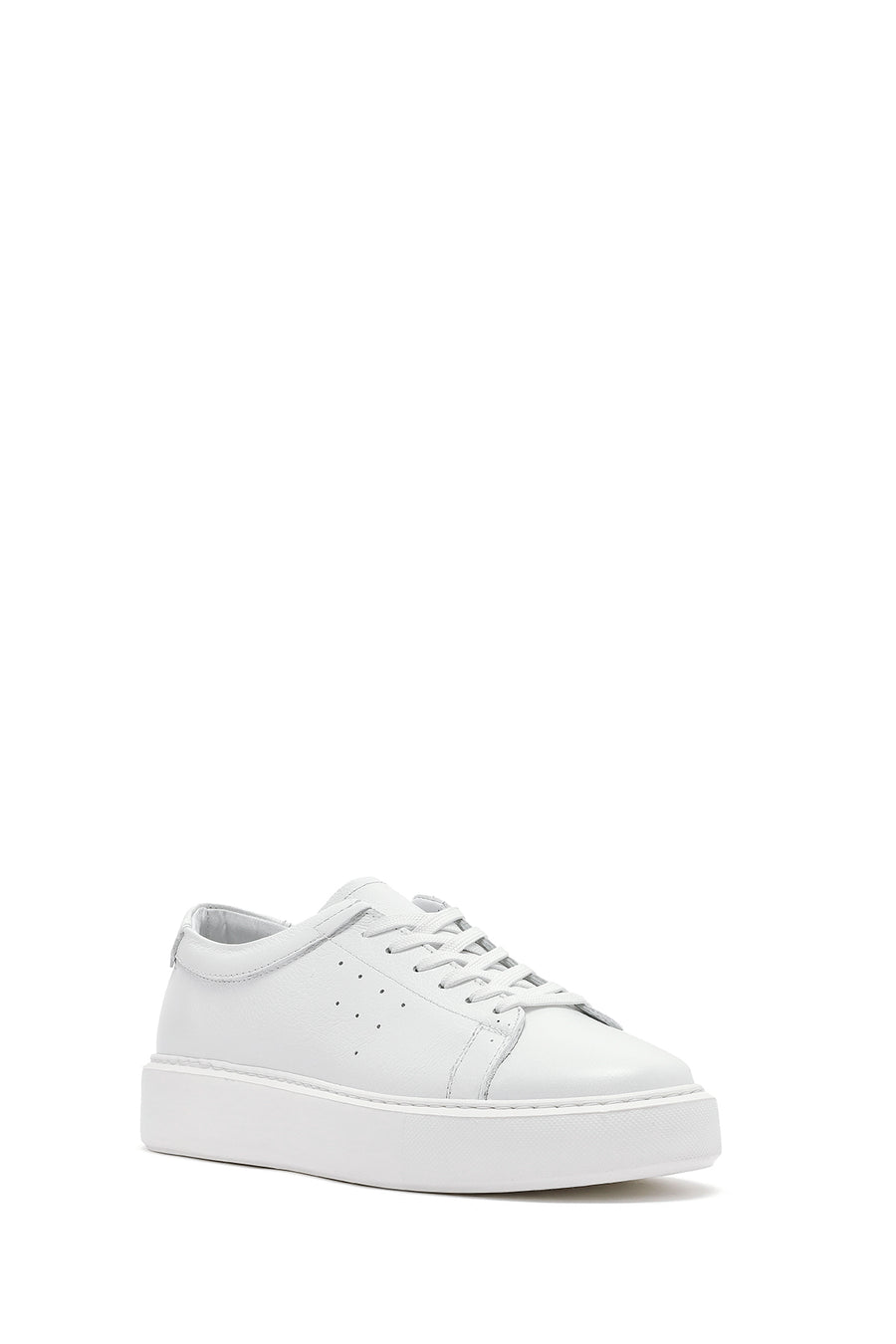 Erkek Beyaz Bağcıklı Kalın Tabanlı Deri Sneaker