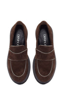 Women's Brown Thick Sole Suede Leather Masculine Loafer | Derimod