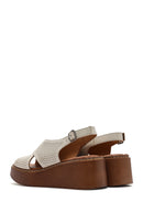 Women's Cream-Colored Ankle Buckle Platform Leather Comfort Sandals | Derimod