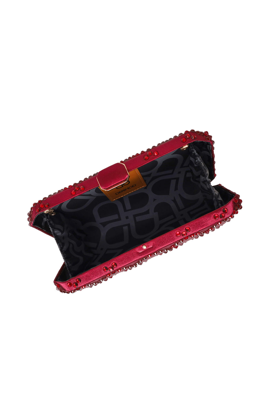 Woman Burgundy Long Chain Strap Stone-Embellished Mini Clutch Evening Bag
