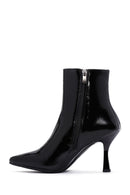 Women's Black Patent Leather Thin Heeled Boots | Derimod