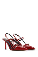 Women's Red Ankle Strap Open Back Heeled Patent Leather Shoes | Derimod