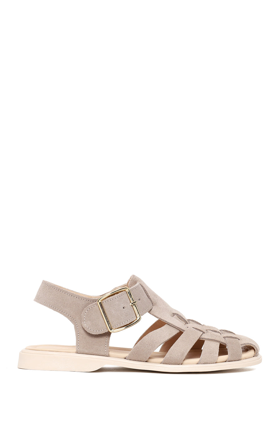 Woman Beige Ankle-Buckle Suede Leather Sandals 26SFD350910 | Derimod