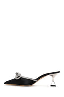 Women's Black Leather Stone Heeled Slippers | Derimod