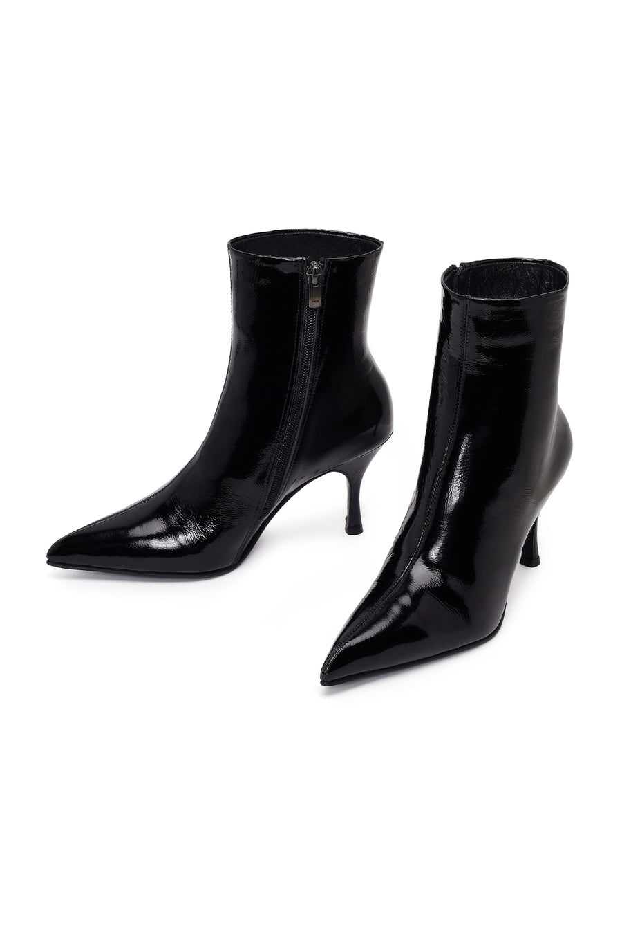 Woman Black Zip Closure Stiletto-Heel Patent Leather Leather Boots