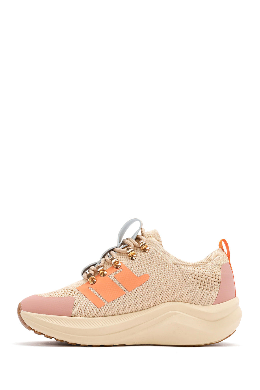 Derimod Zero Women's Beige Thick-Soled Lace-Up Fabric Sneakers