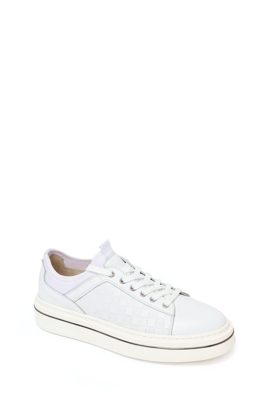 Male White Lace-Up Leather Sneaker