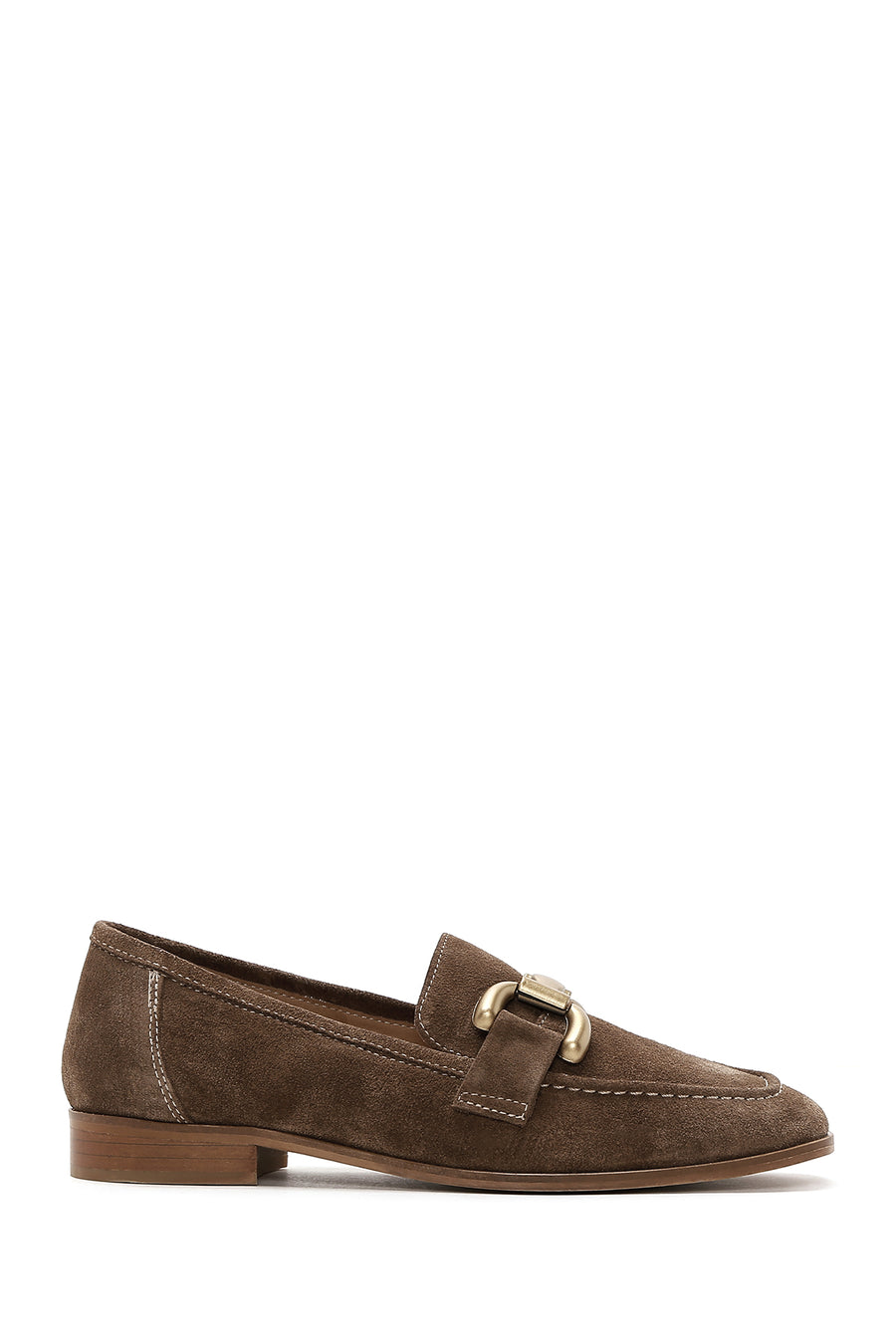 Women's Brown Suede Leather Buckle Loafer 23WFD133210 | Derimod