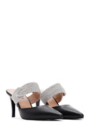 Women's Black Stone Heeled Slippers | Derimod