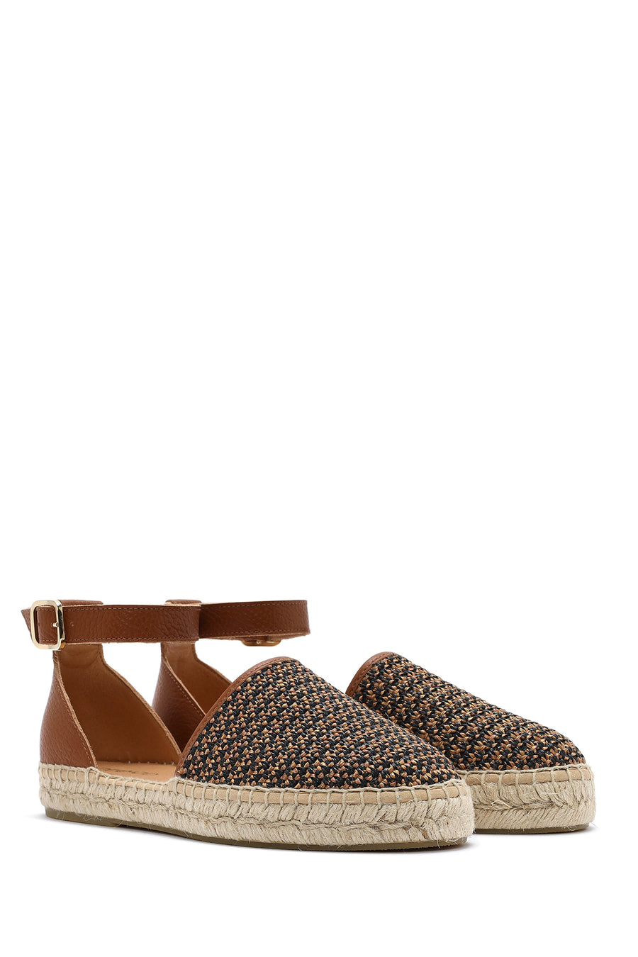 Women's Tan Straw Leather Espadrille Sandals with Ankle Buckle