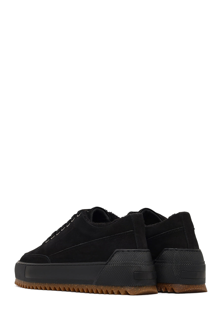 Male Black Lace-Up Thick-Soled Nubuck Leather Sneaker